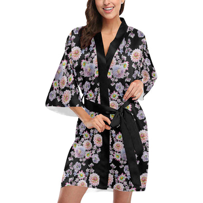 Dahlia Pattern Print Design DH012 Women's Short Kimono