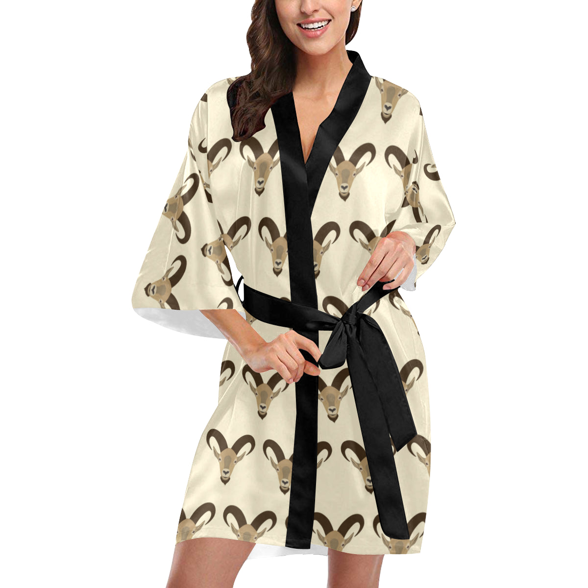 Goat Pattern Print Design 01 Women's Short Kimono