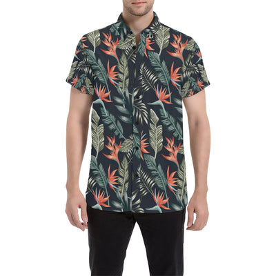 Bird Of Paradise Pattern Print Design BOP02 Men's Short Sleeve Button Up Shirt