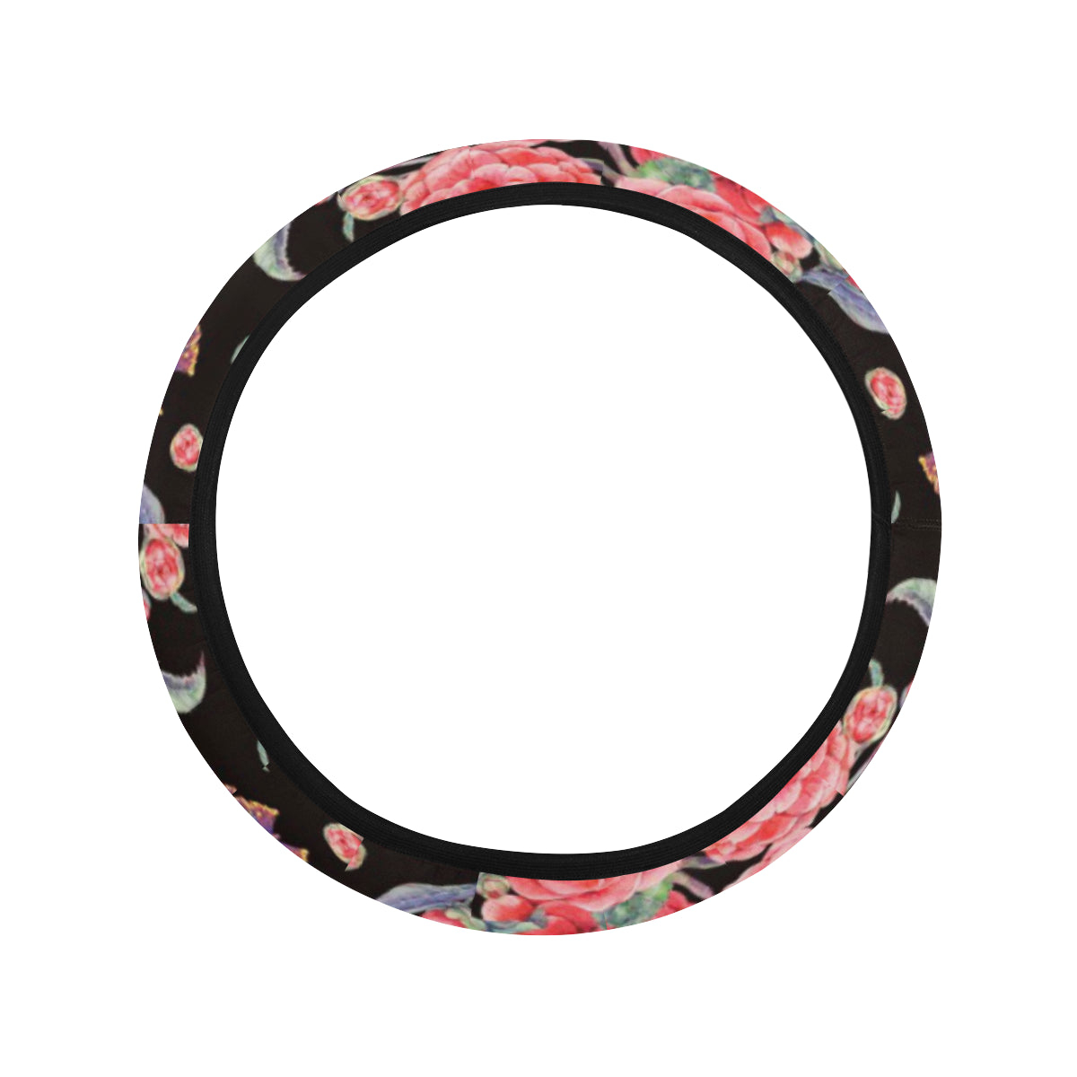Camellia Pattern Print Design CM03 Steering Wheel Cover with Elastic Edge