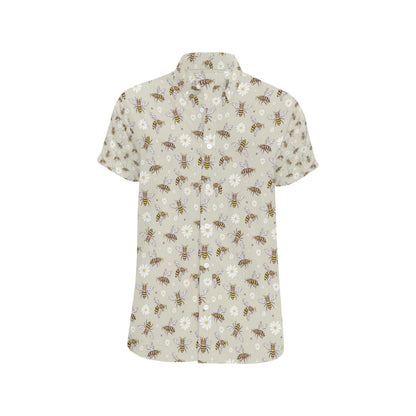 Bee Pattern Print Design 03 Men's Short Sleeve Button Up Shirt
