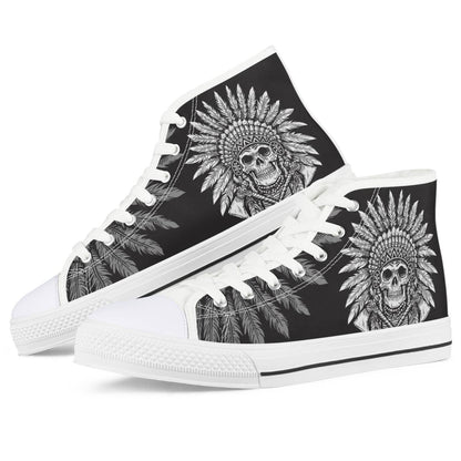 Native American Indian Skull Men High Top Canvas Shoes