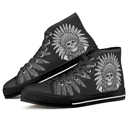 Native American Indian Skull Men High Top Canvas Shoes