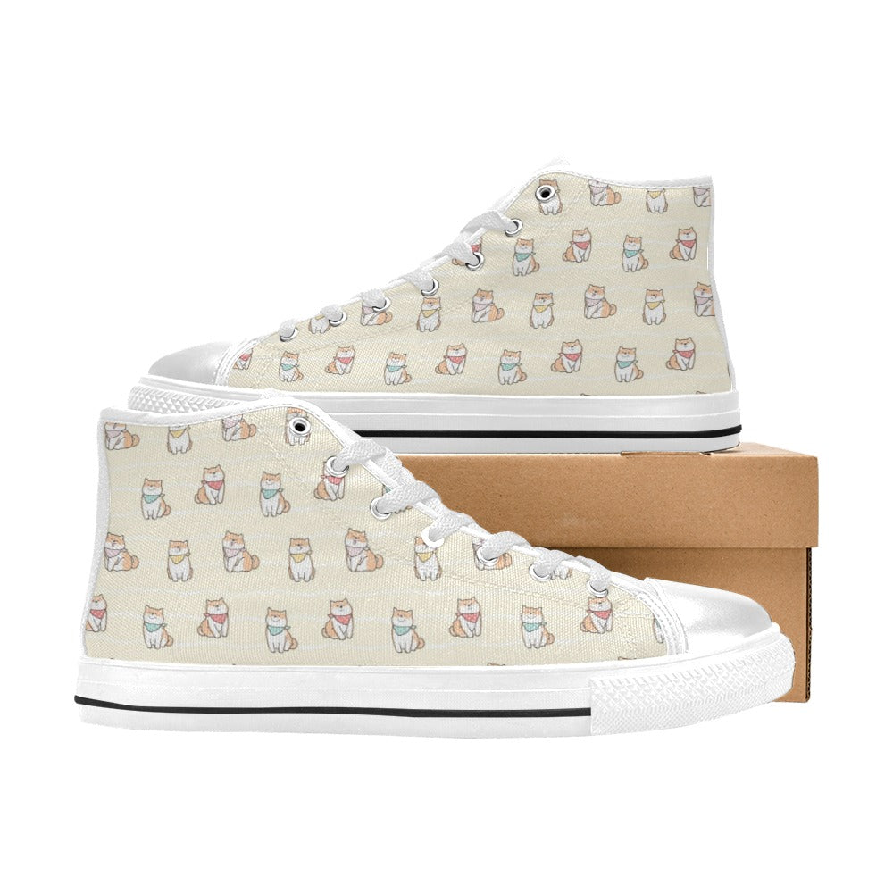 Shiba Inu Print Design LKS306 High Top Women's White Shoes