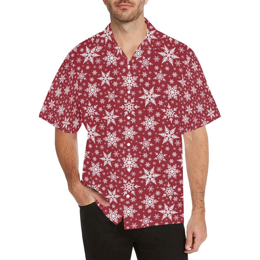 Snowflake Red Print Design LKS302 Men's Hawaiian Shirt
