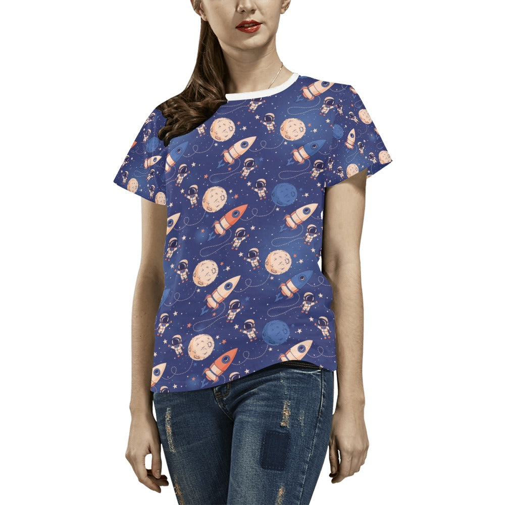 Space Astronaut Rocket Print Design LKS304 Women's  T-shirt