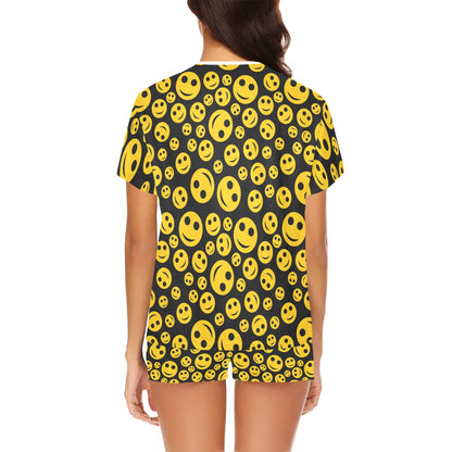 Smiley Face Emoji Print Design LKS304 Women's Short Pajama Set