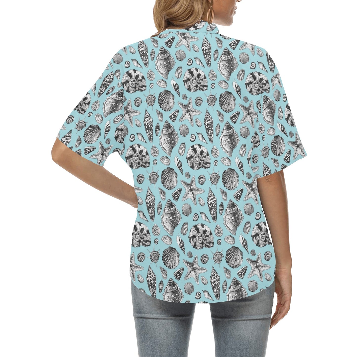 Seashell Beach Print Design LKS302 Women's Hawaiian Shirt