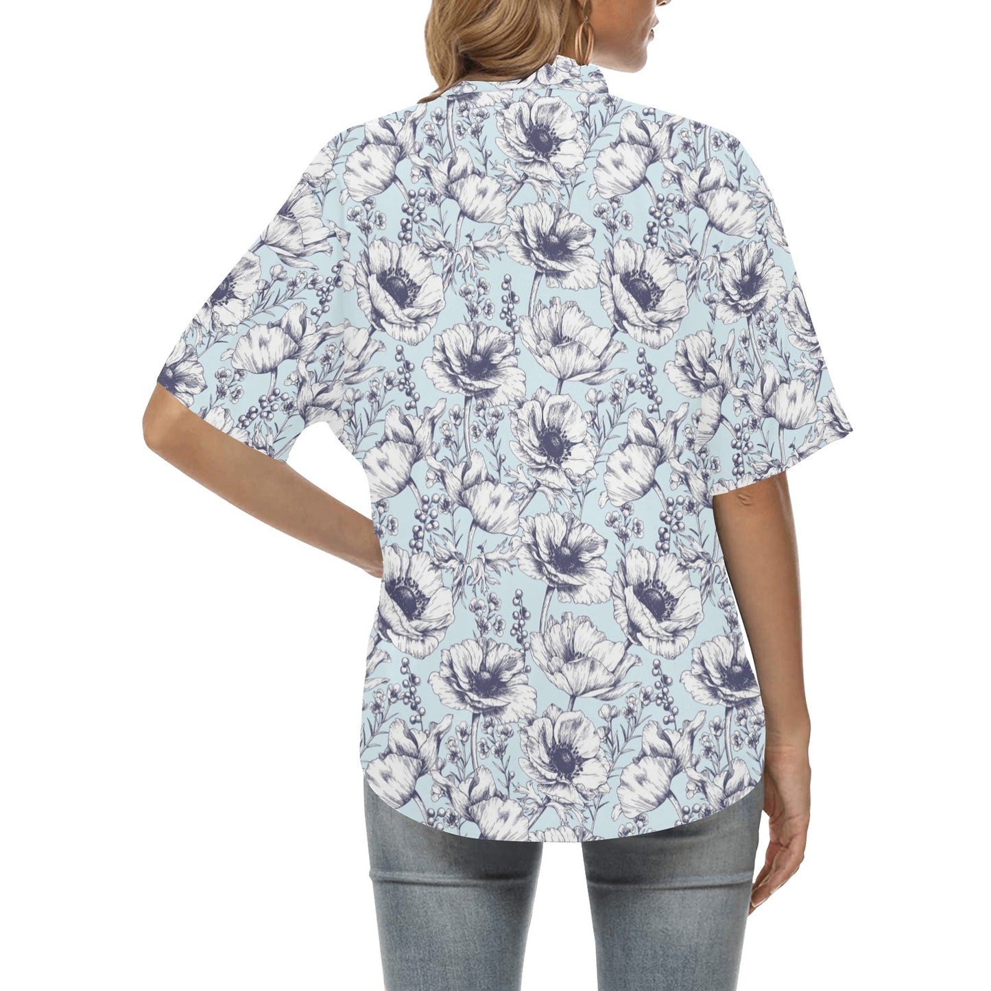 Anemone Pattern Print Design 02 Women's Hawaiian Shirt