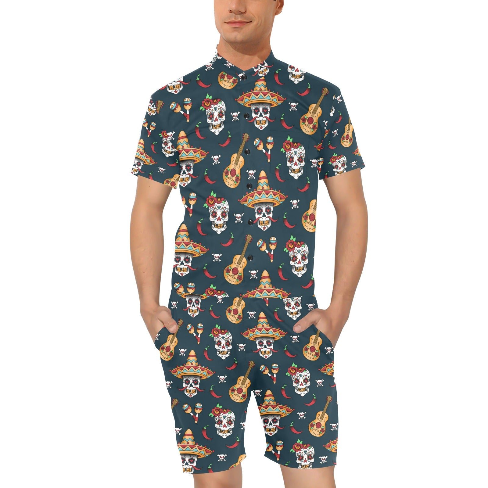 sugar skull Mexican Men's Romper