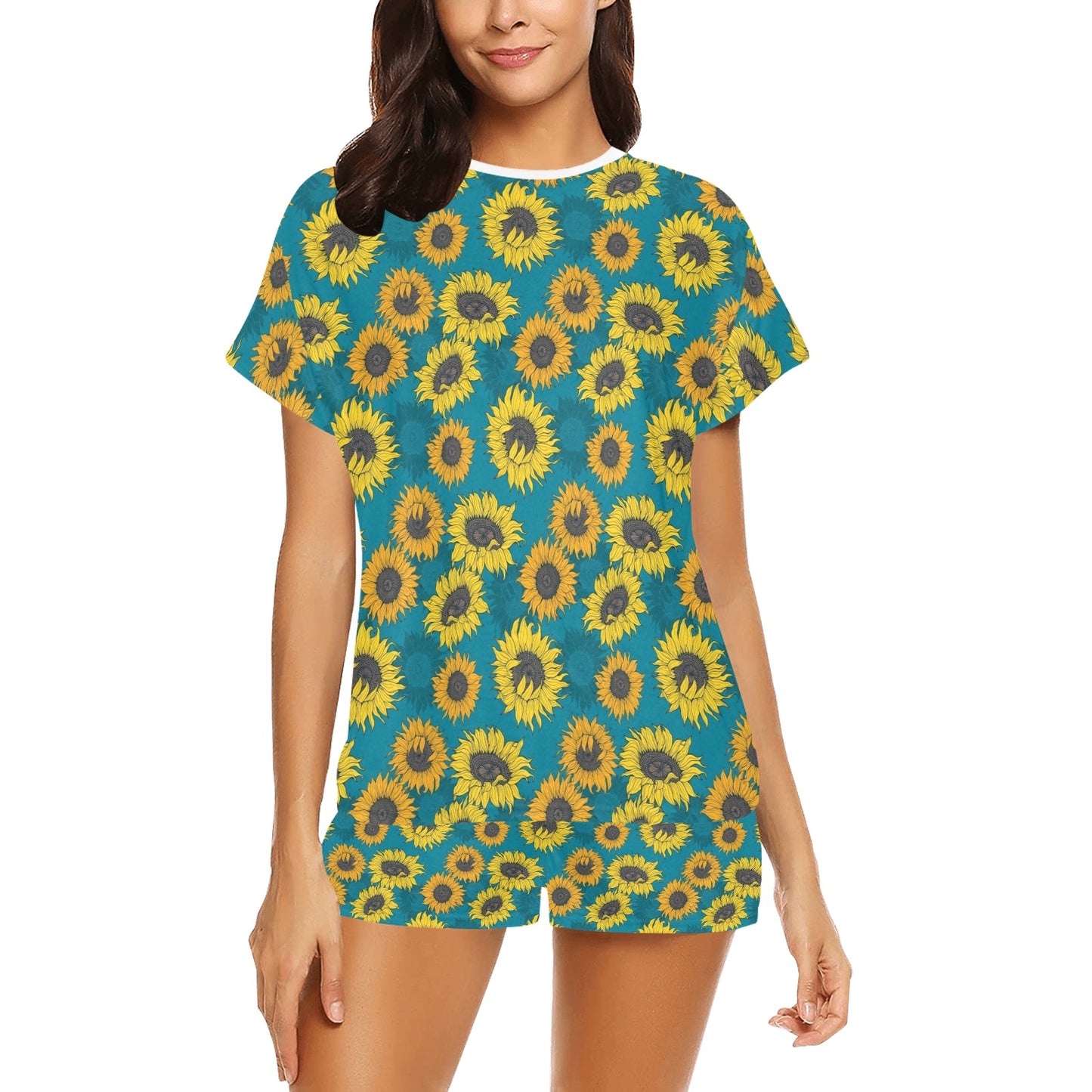 Sunflower Print Design LKS301 Women's Short Pajama Set