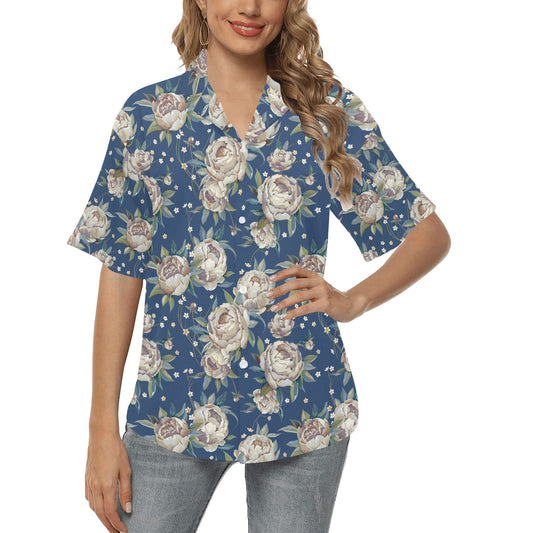 Peony Pattern Print Design A03 Women's Hawaiian Shirt