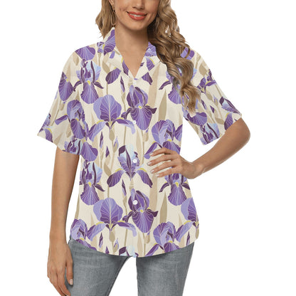 Iris Pattern Print Design IR02 Women's Hawaiian Shirt