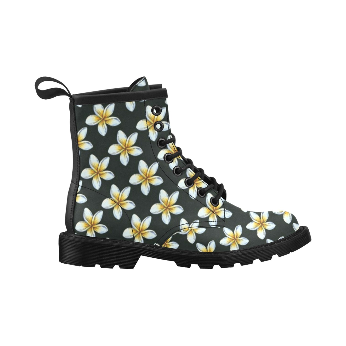 White Plumeria Pattern Print Design PM022 Women's Boots