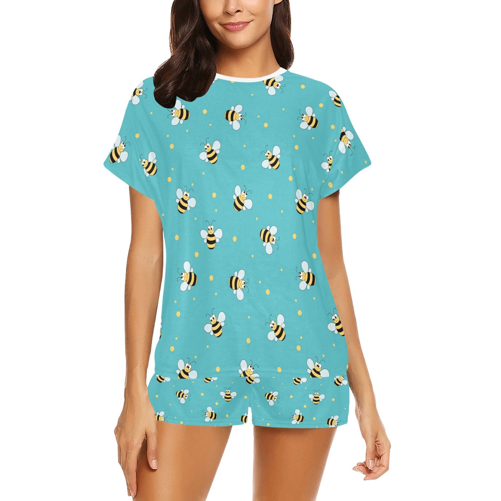 Bee With Dot Print Design LKS309 Women's Short Pajama Set