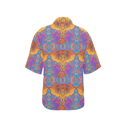 Gold Elephant Indian Women's Hawaiian Shirt