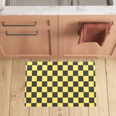 Checkered Yellow Pattern Print Design 03 Kitchen Mat