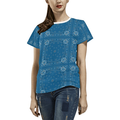 Bandana Blue Print Design LKS301 Women's  T-shirt