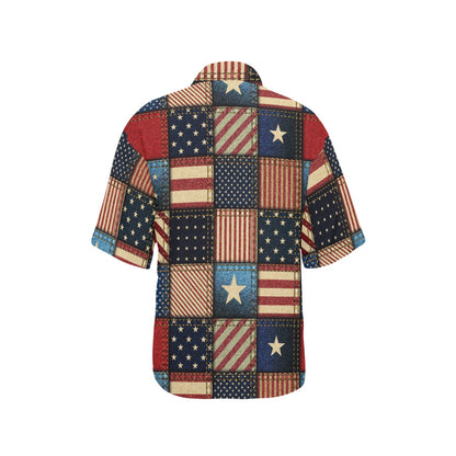 American flag Patchwork Design Women's Hawaiian Shirt
