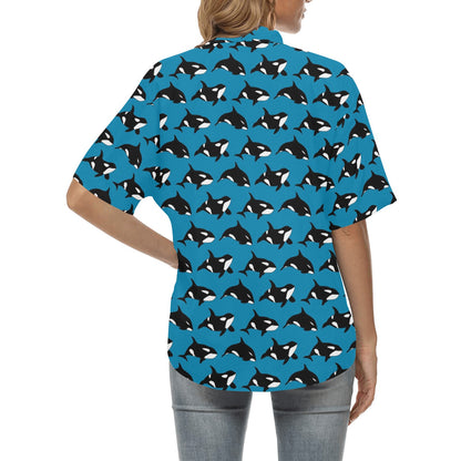 Whale Print Design LKS304 Women's Hawaiian Shirt