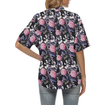 Hydrangea Pattern Print Design HD04 Women's Hawaiian Shirt