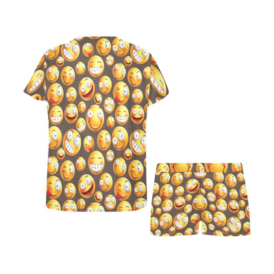 Smiley Face Emoji Print Design LKS303 Women's Short Pajama Set