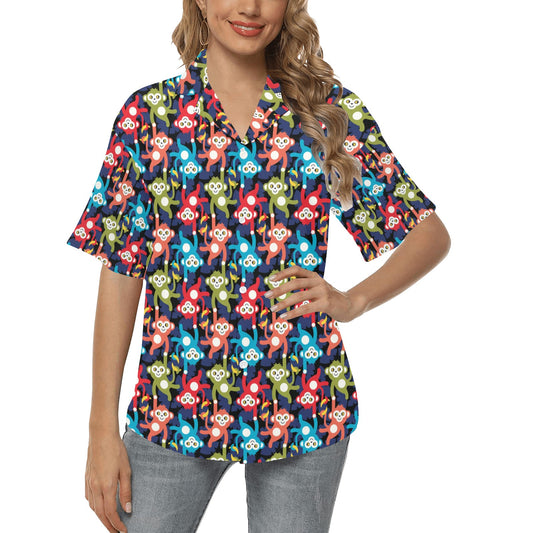 Monkey Colorful Design Themed Print Women's Hawaiian Shirt
