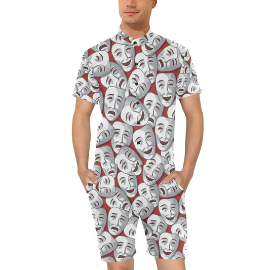 Acting Mask Pattern Print Design 01 Men's Romper