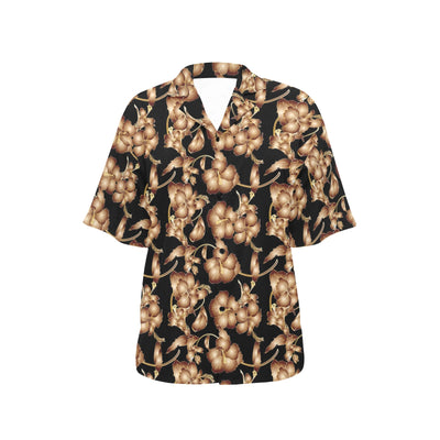 Brown Hibiscus Pattern Print Design HB06 Women's Hawaiian Shirt