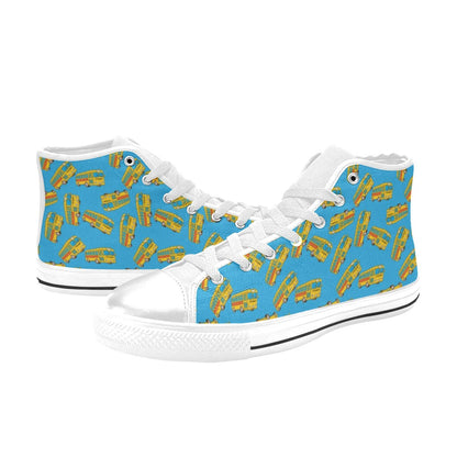 School Bus Print Design LKS302 High Top Women's White Shoes
