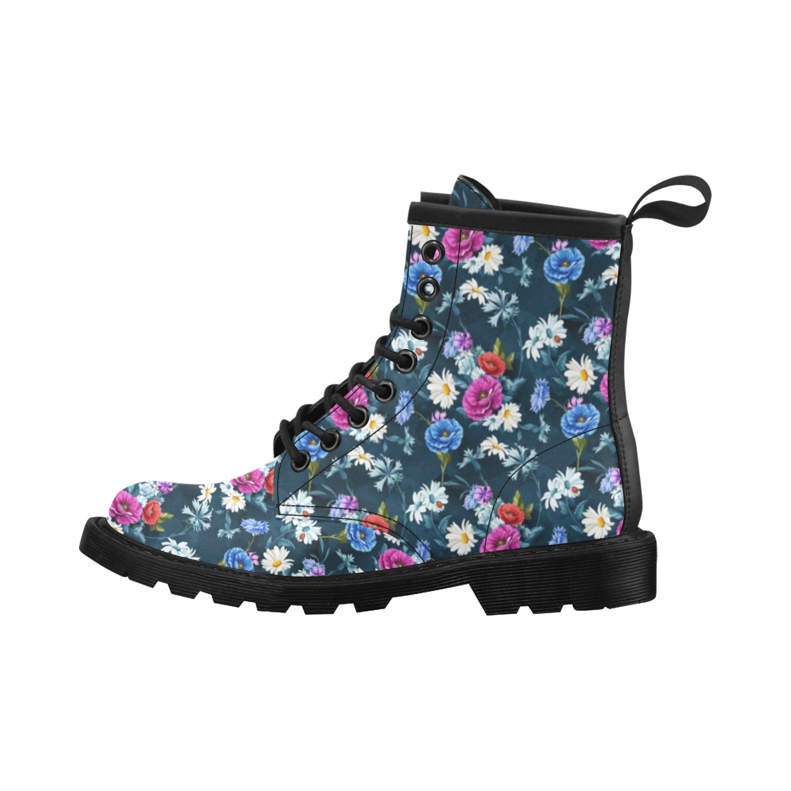 Floral Blue Themed Print Women's Boots