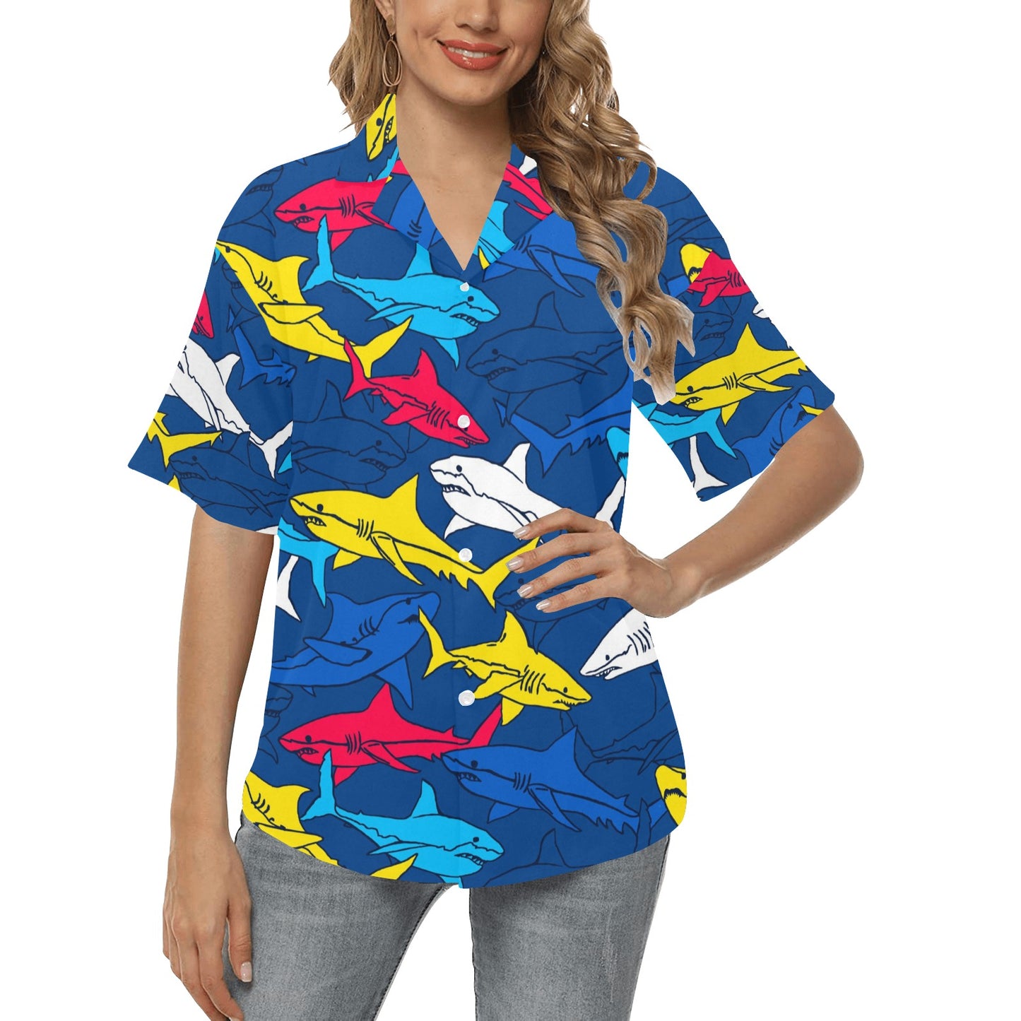 Shark Color Pattern Women's Hawaiian Shirt