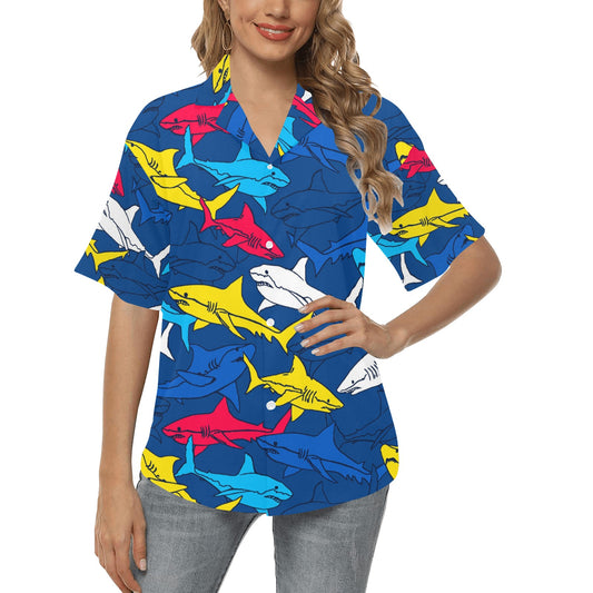 Shark Color Pattern Women's Hawaiian Shirt