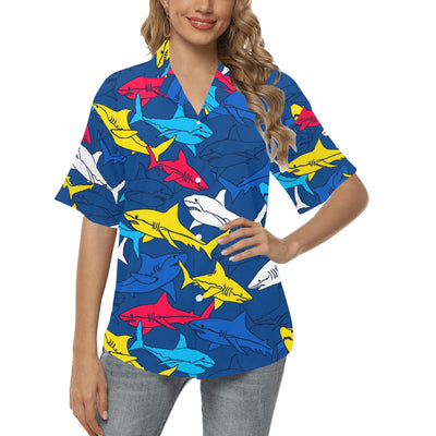 Shark Color Pattern Women's Hawaiian Shirt