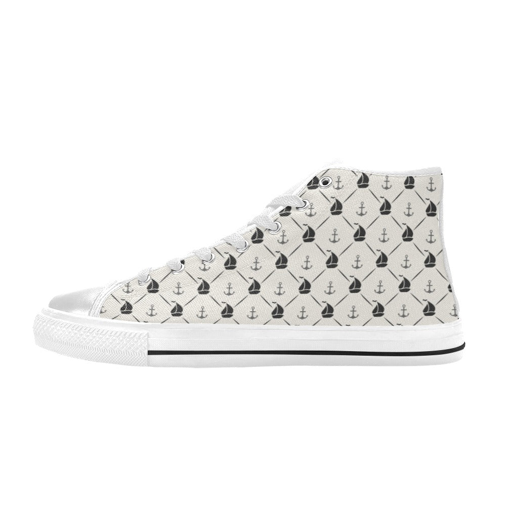 Sailboat Print Design LKS302 High Top Women's White Shoes