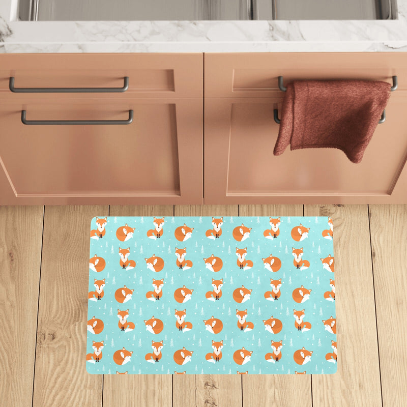 Fox Design Snow Print Pattern Kitchen Mat
