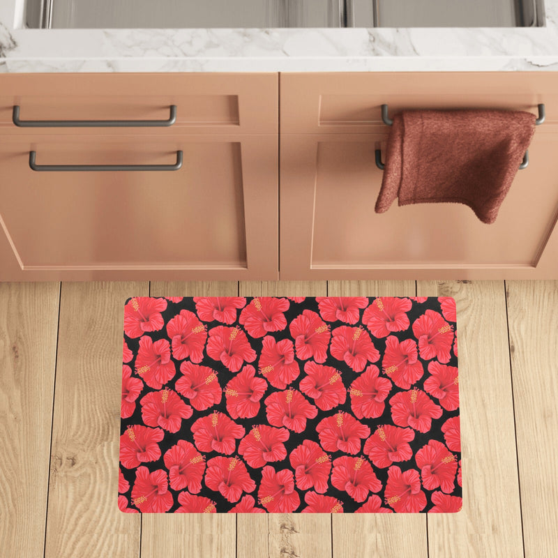 Hibiscus Red Pattern Print Design LKS306 Kitchen Mat