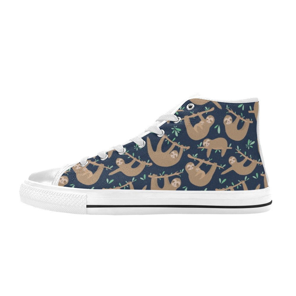 Sloth Print Design LKS307 High Top Women's White Shoes