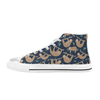 Sloth Print Design LKS307 High Top Women's White Shoes