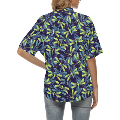 Dragonfly Lime Blue Print Pattern Women's Hawaiian Shirt