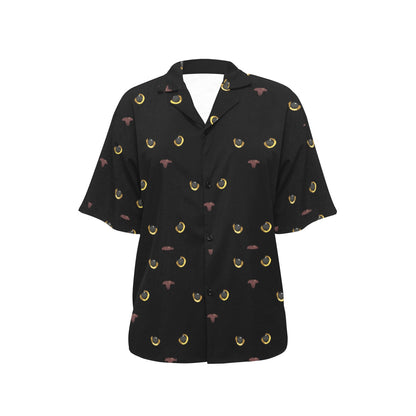 Black Cat Face Print Pattern Women's Hawaiian Shirt