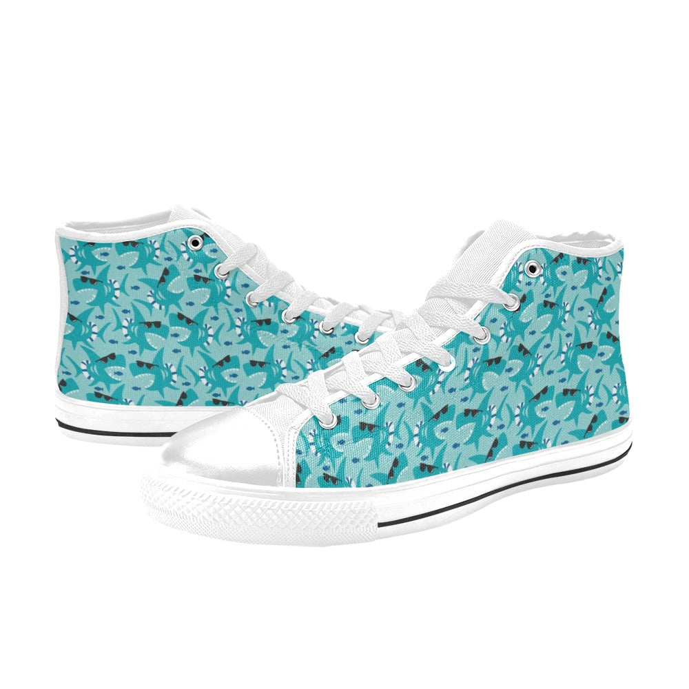 Shark Cute Print Design LKS302 High Top Women's White Shoes