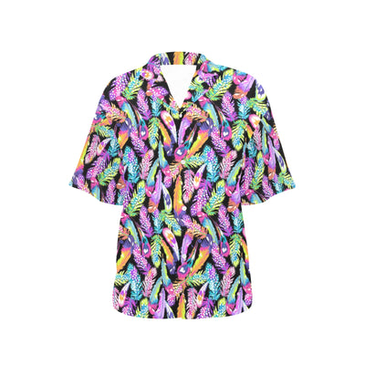 Neon Feather Pattern Print Design A02 Women's Hawaiian Shirt