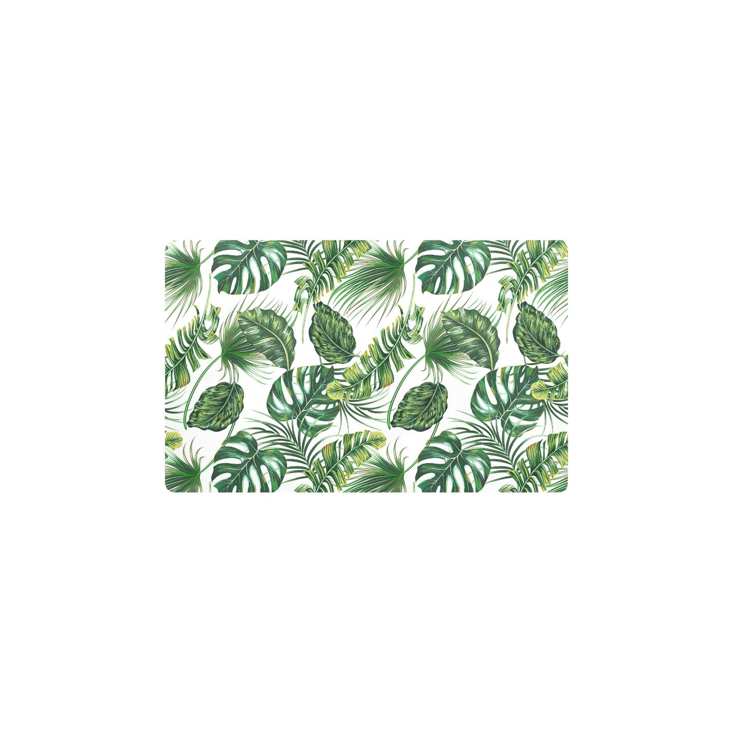 Green Pattern Tropical Palm Leaves Kitchen Mat
