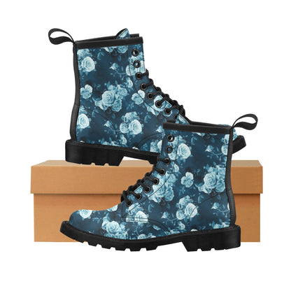 Rose Blue Pattern Print Design RO014 Women's Boots