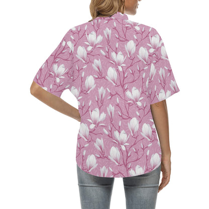 Magnolia Pattern Print Design MAG05 Women's Hawaiian Shirt