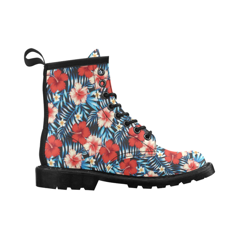 Red Hibiscus Blue Scene Women's Boots