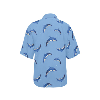 Dolphin Blue Print Women's Hawaiian Shirt