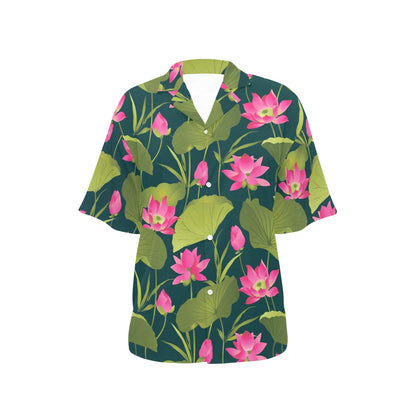 Water Lily Pattern Print Design WL09 Women's Hawaiian Shirt