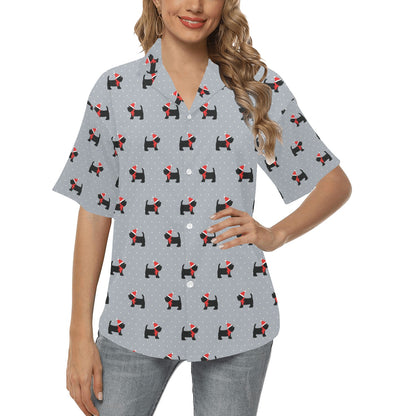 Scottish Christmas Themed Terriers Print Design LKS3018 Women's Hawaiian Shirt